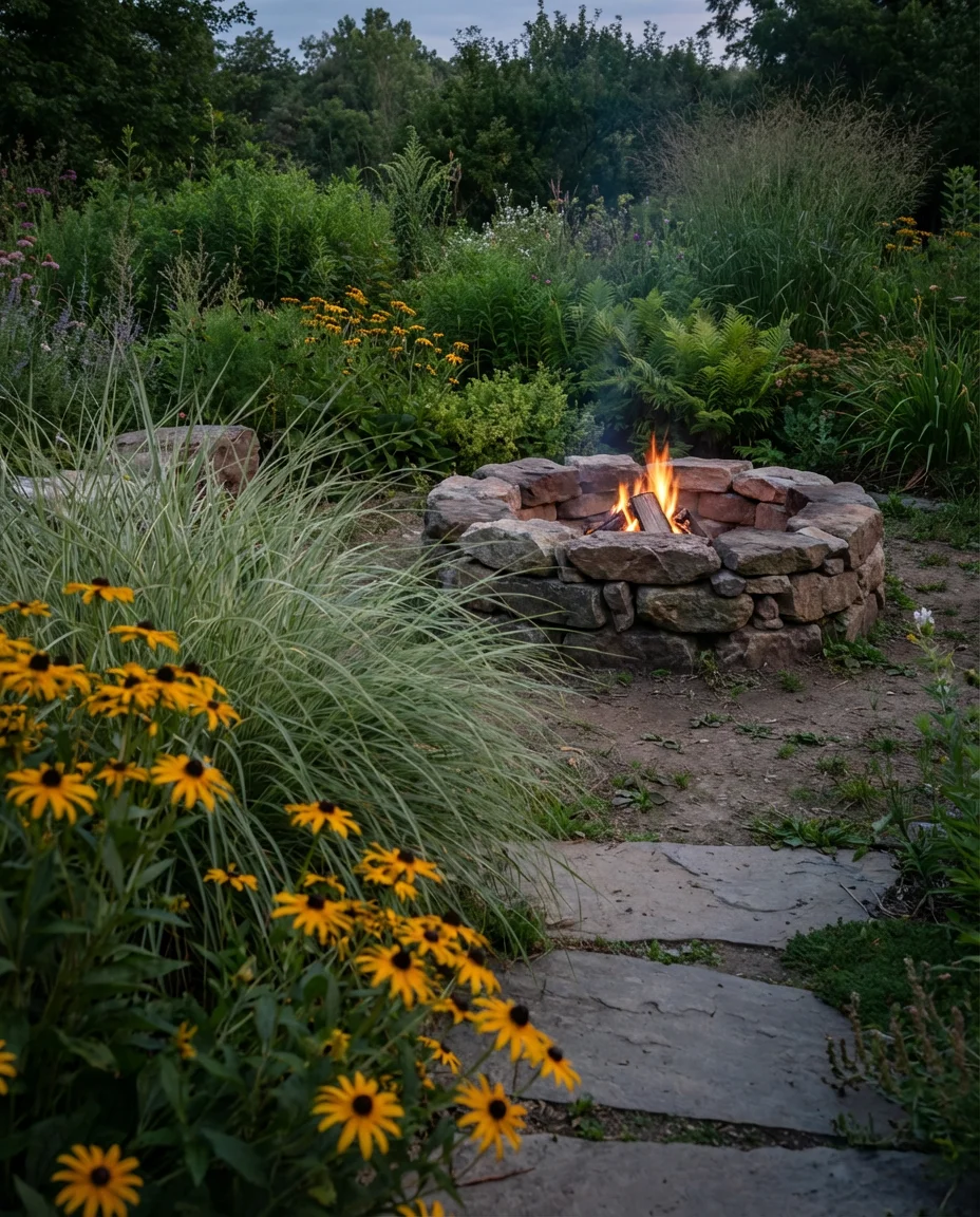 Landscaped Fire Pit Area with Stone Pathway 2