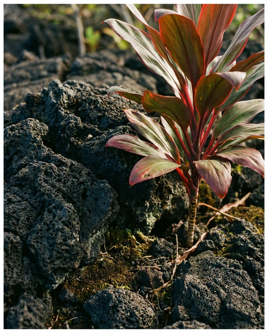 Lava Rock Mulch Garden Bed with Tropical Plants 2