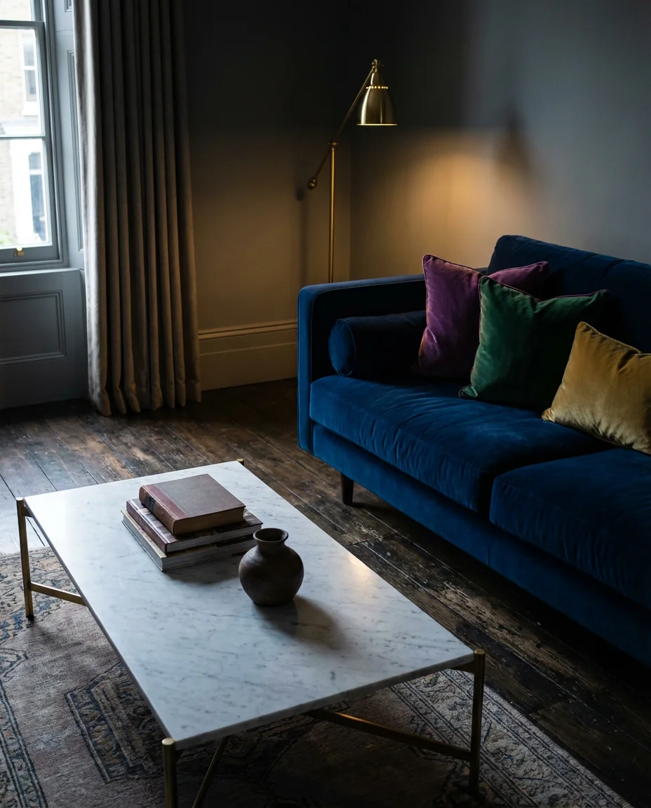 Luxury Living Room with Marble and Velvet 1