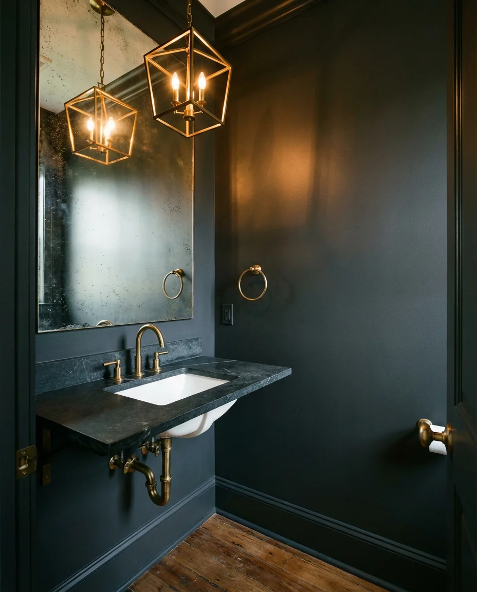 Luxury Powder Bath with Chandelier Lighting 2