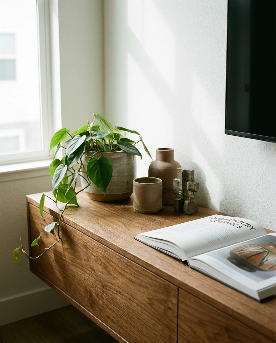 Mid-Century Modern TV Wall with Floating Shelves 2