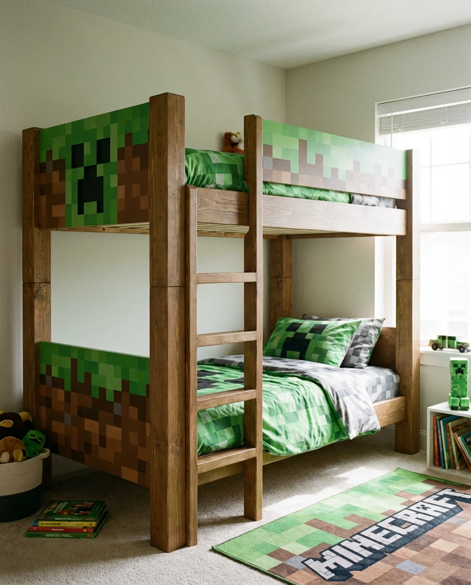 Minecraft-Inspired Bunk Beds for Gaming Kids 1