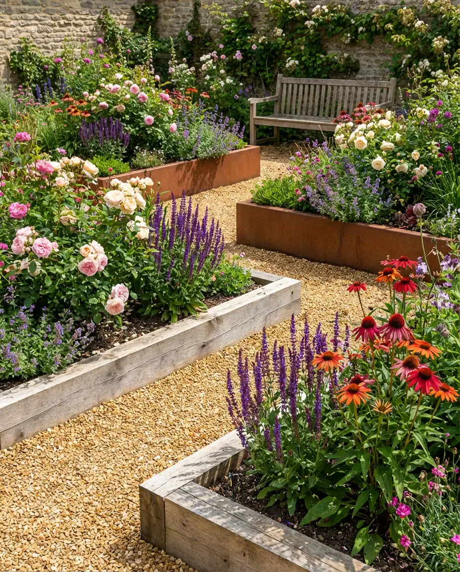 Modern Cottage Garden with Clean-Edged Beds 1