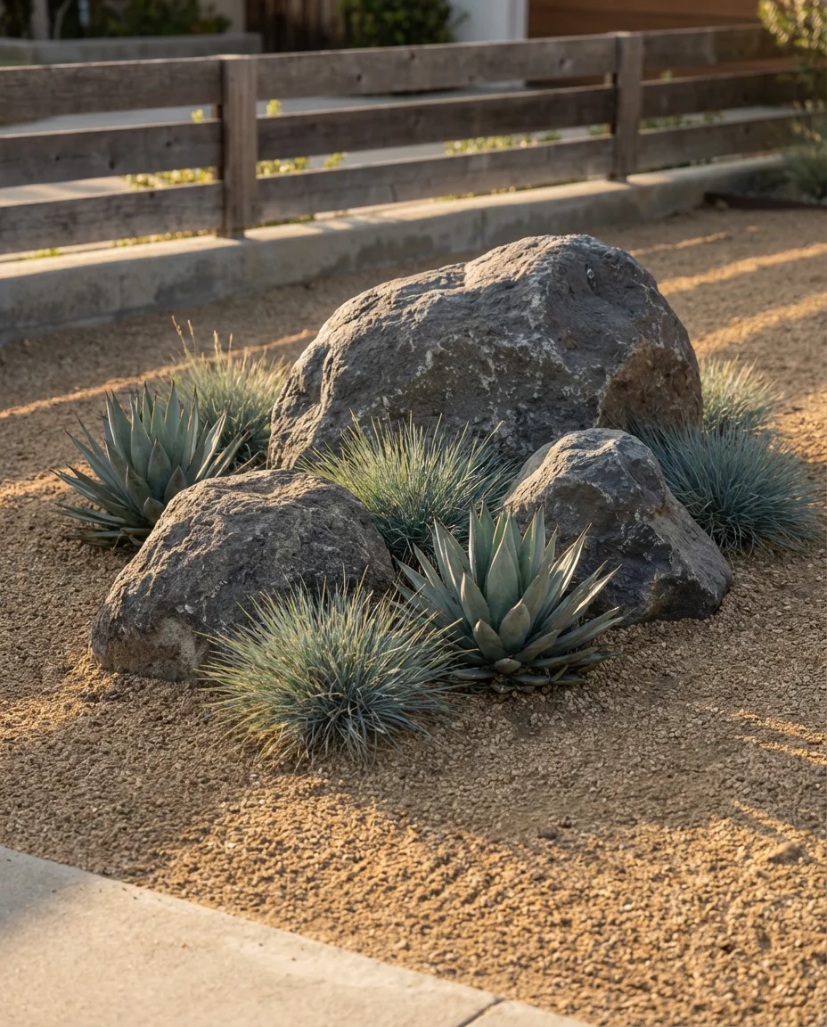 Modern Front Yard Rock Garden with Ornamental Boulders 1