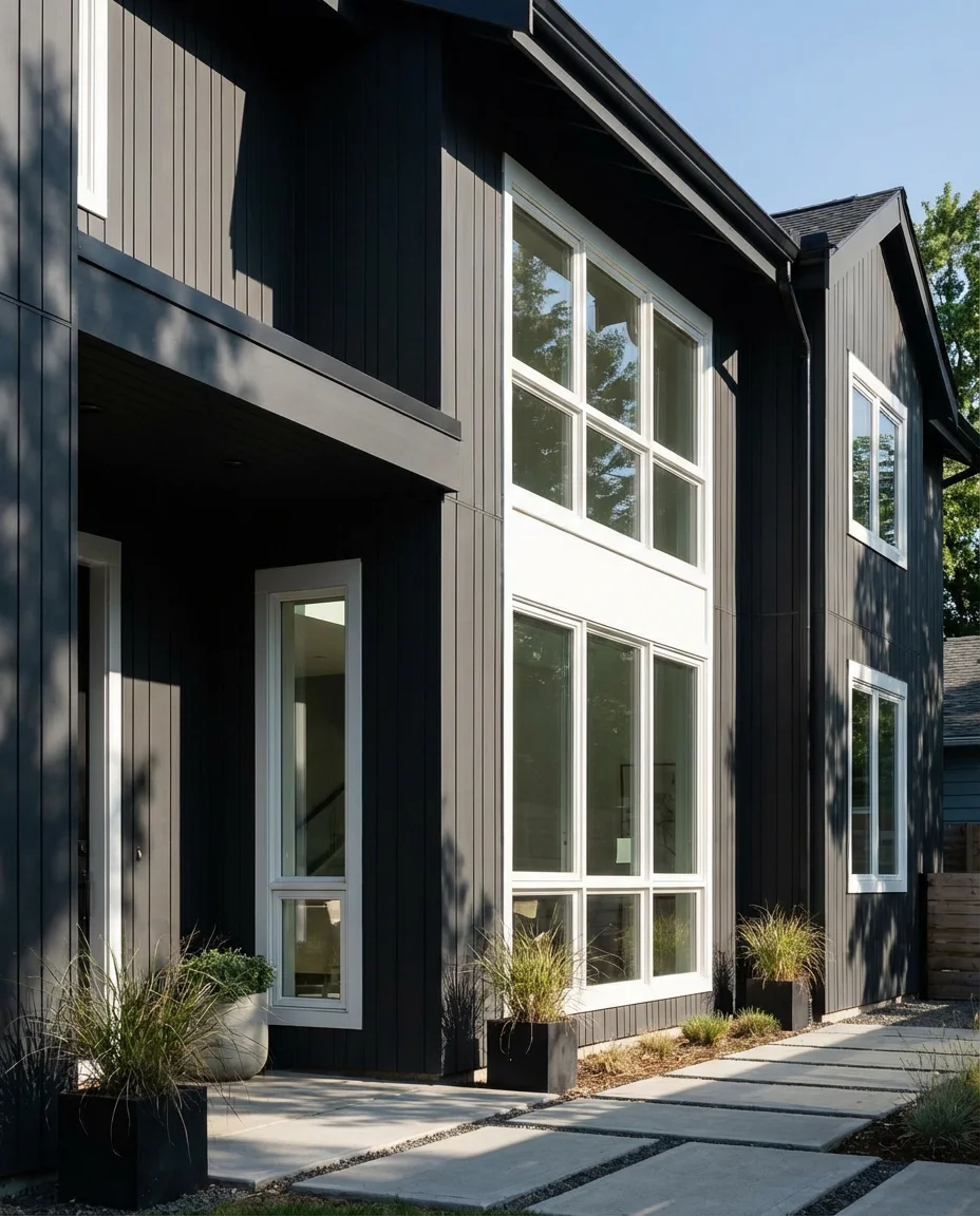 Modern White Windows Against Dark Siding 1