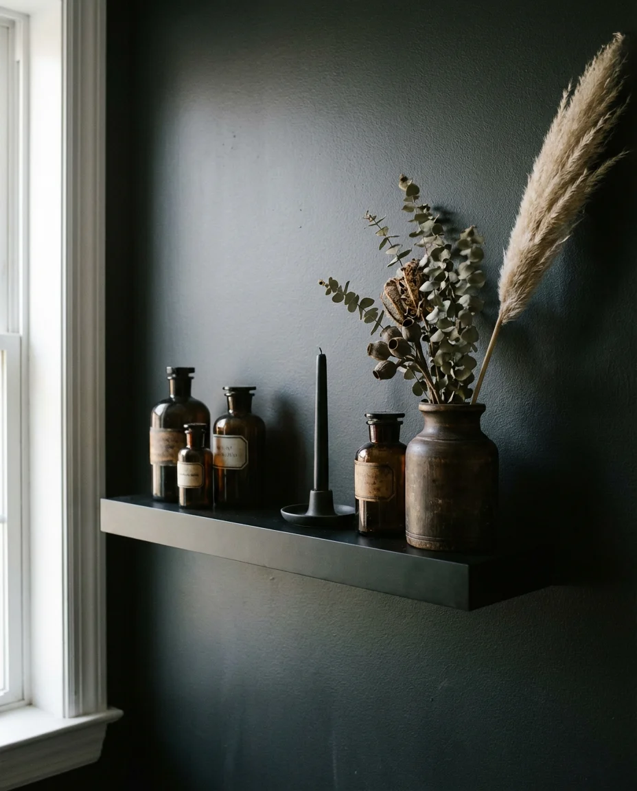 Moody Black Shelf Vignette 1