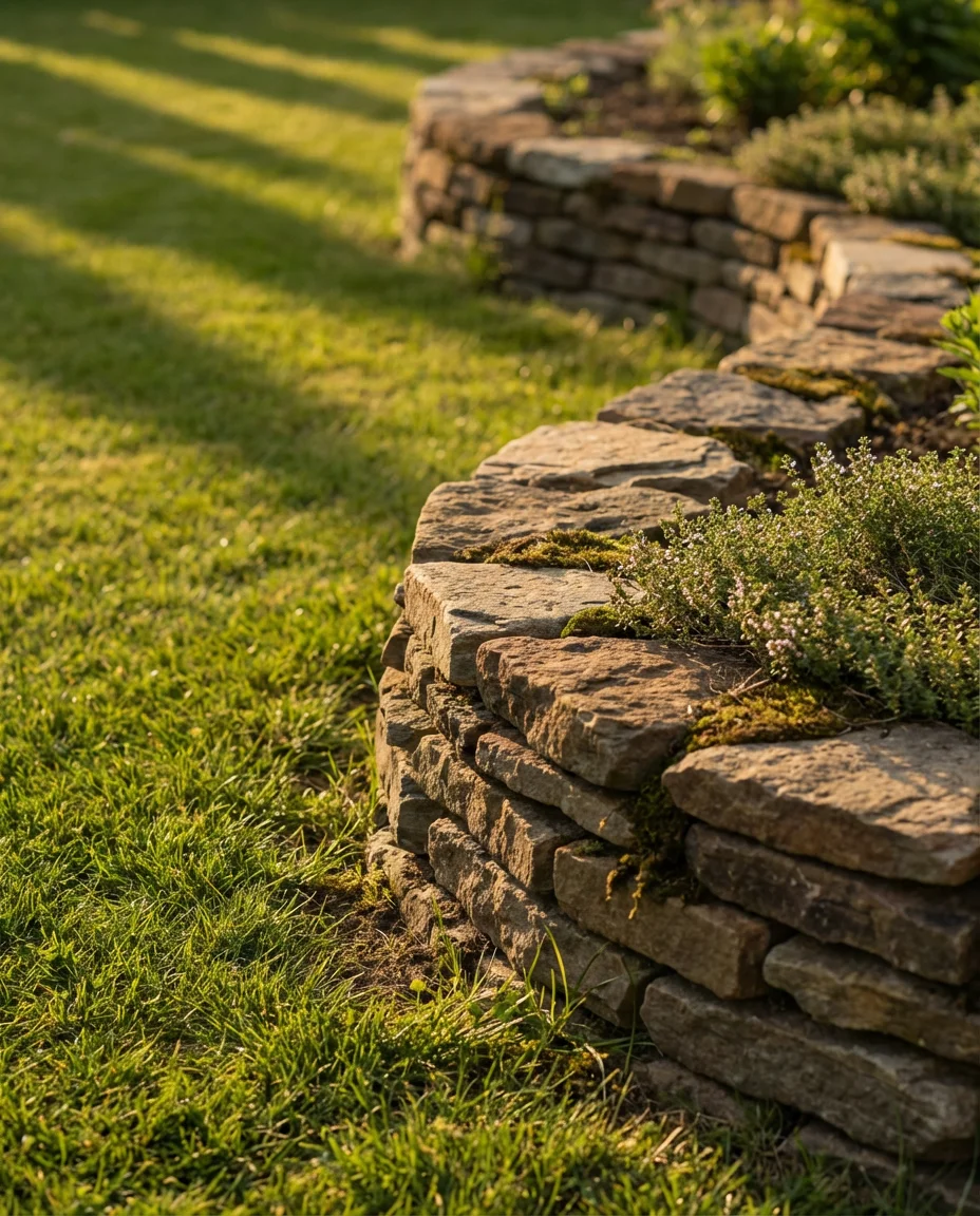 Natural Stone Edging Along Lawn 1