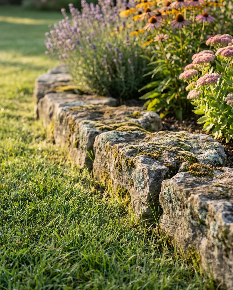 Natural Stone Edging Along Lawn 2