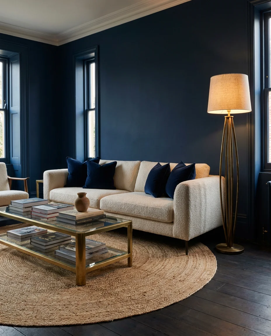 Navy and Brass Glamorous Living Room 1