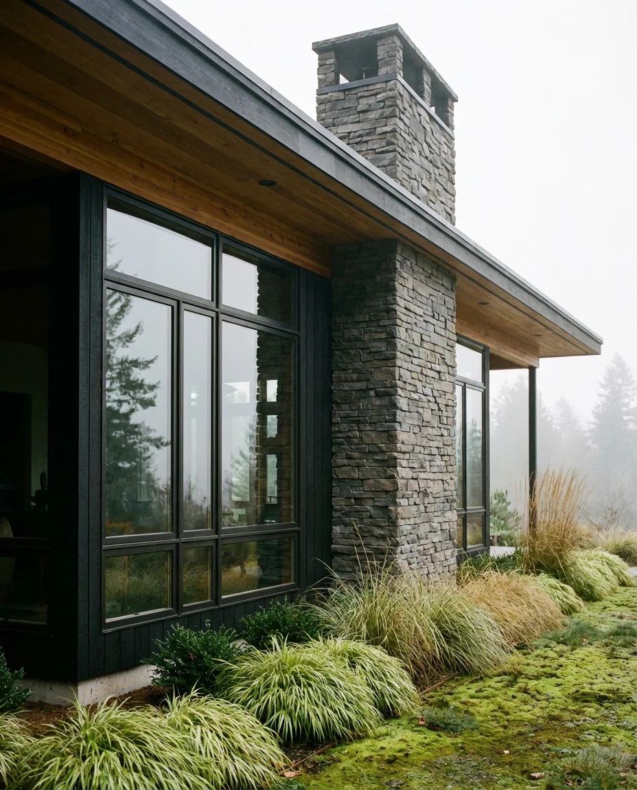 Near-Black with Natural Wood and Stone on a Modern Exterior 2