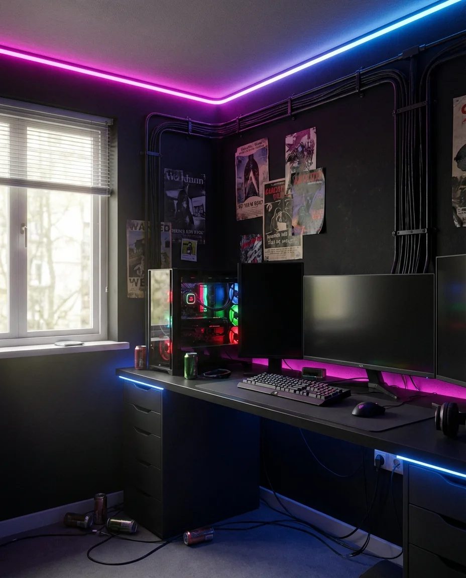 Neon Lit Cyberpunk Gaming Room 1