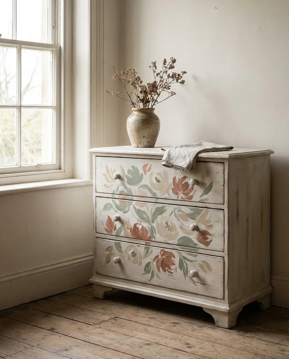 Painted Art Dresser as a Bedroom Focal Point 1