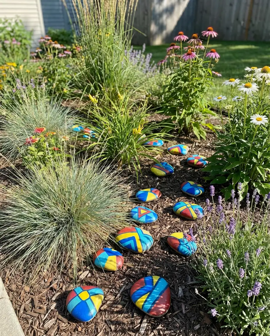 Painted Rock Garden Accents for a Playful Backyard 1