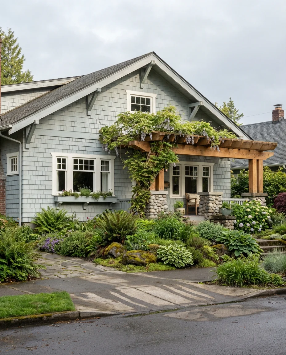 Pale Blue Gray with White Windows Craftsman 1