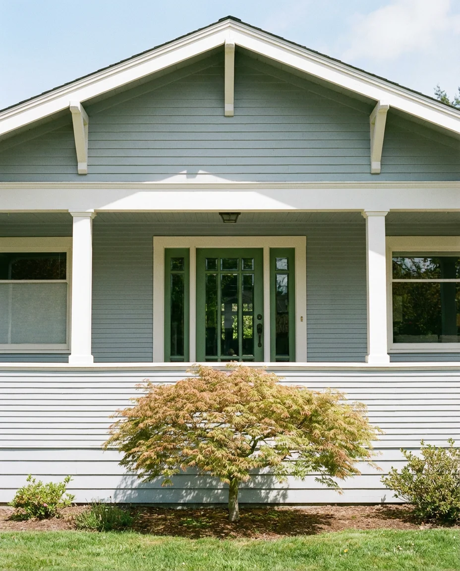 Pale Blue Gray with White Windows Craftsman 2