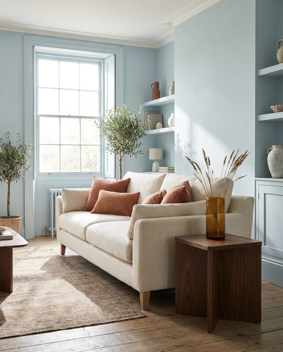 Pale Blue Walls with Warm Accents 1