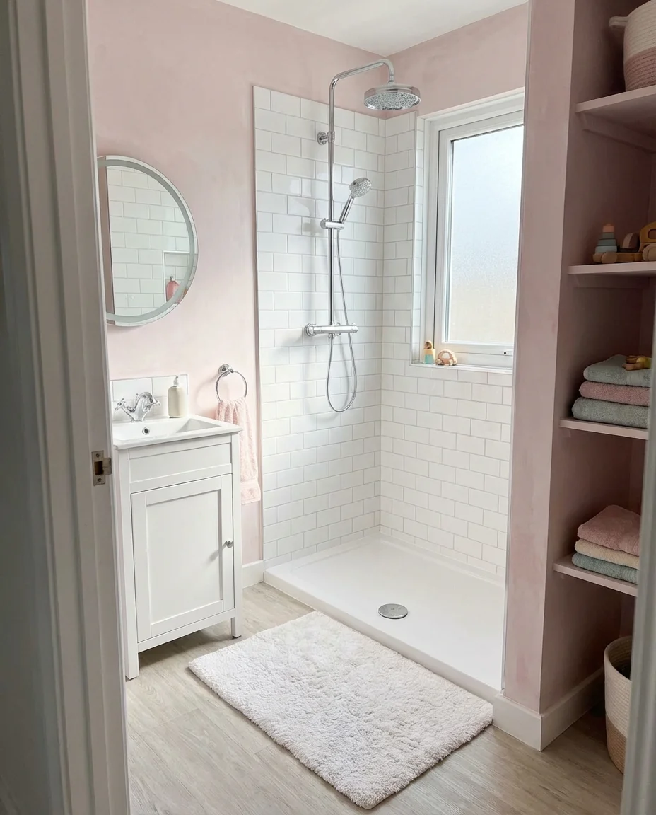 Pastel Pink Kids' Bathroom 1