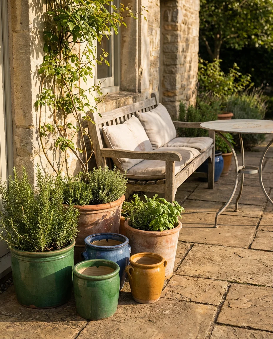 Patio Herb Garden with Decorative Pots 1