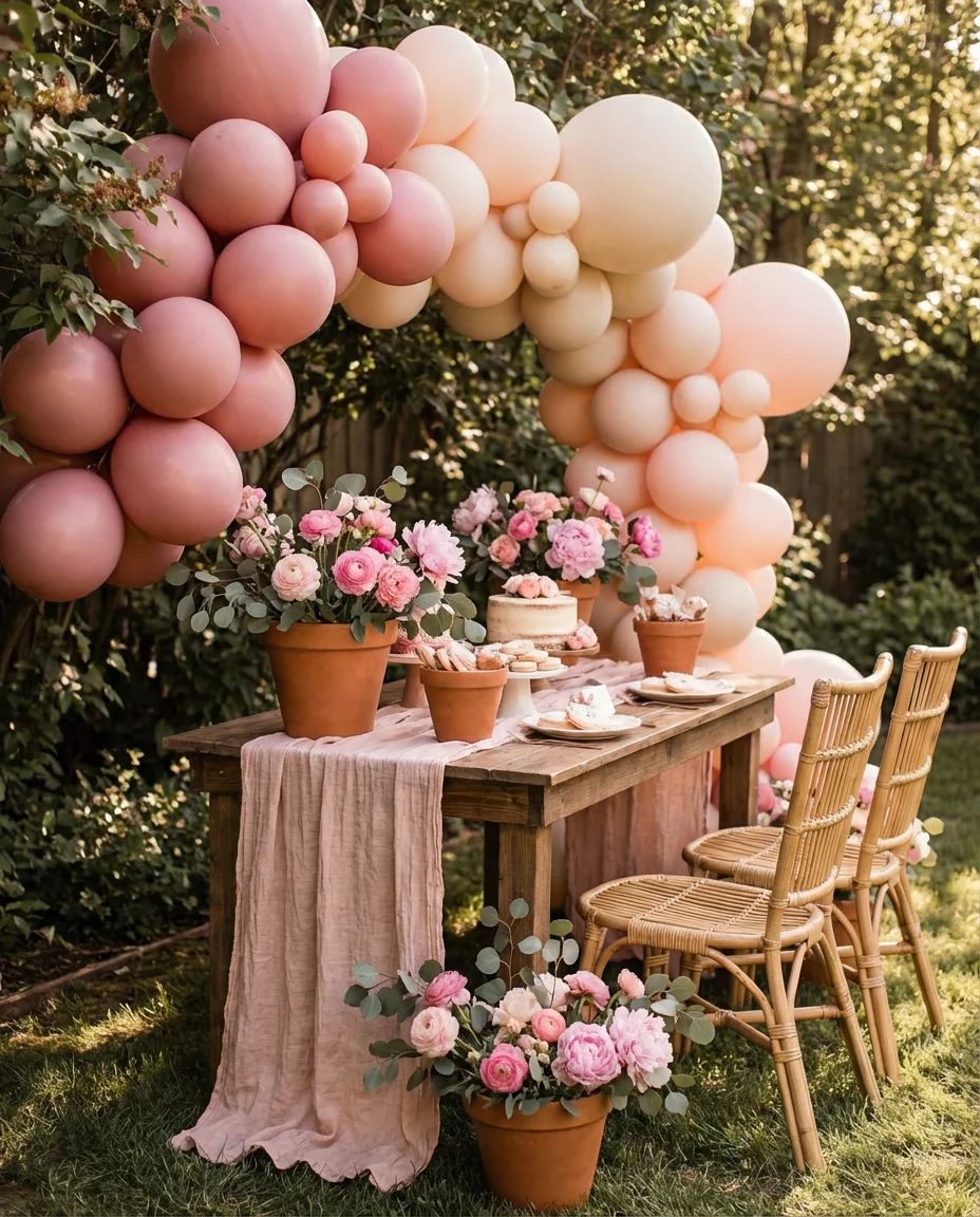 Pink Outdoor Birthday Party Corner 1