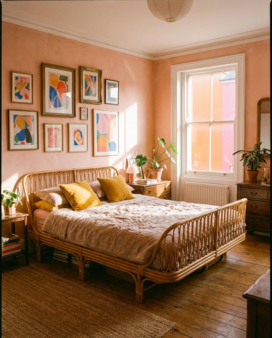 Pink and Yellow Sunny Eclectic Bedroom 1
