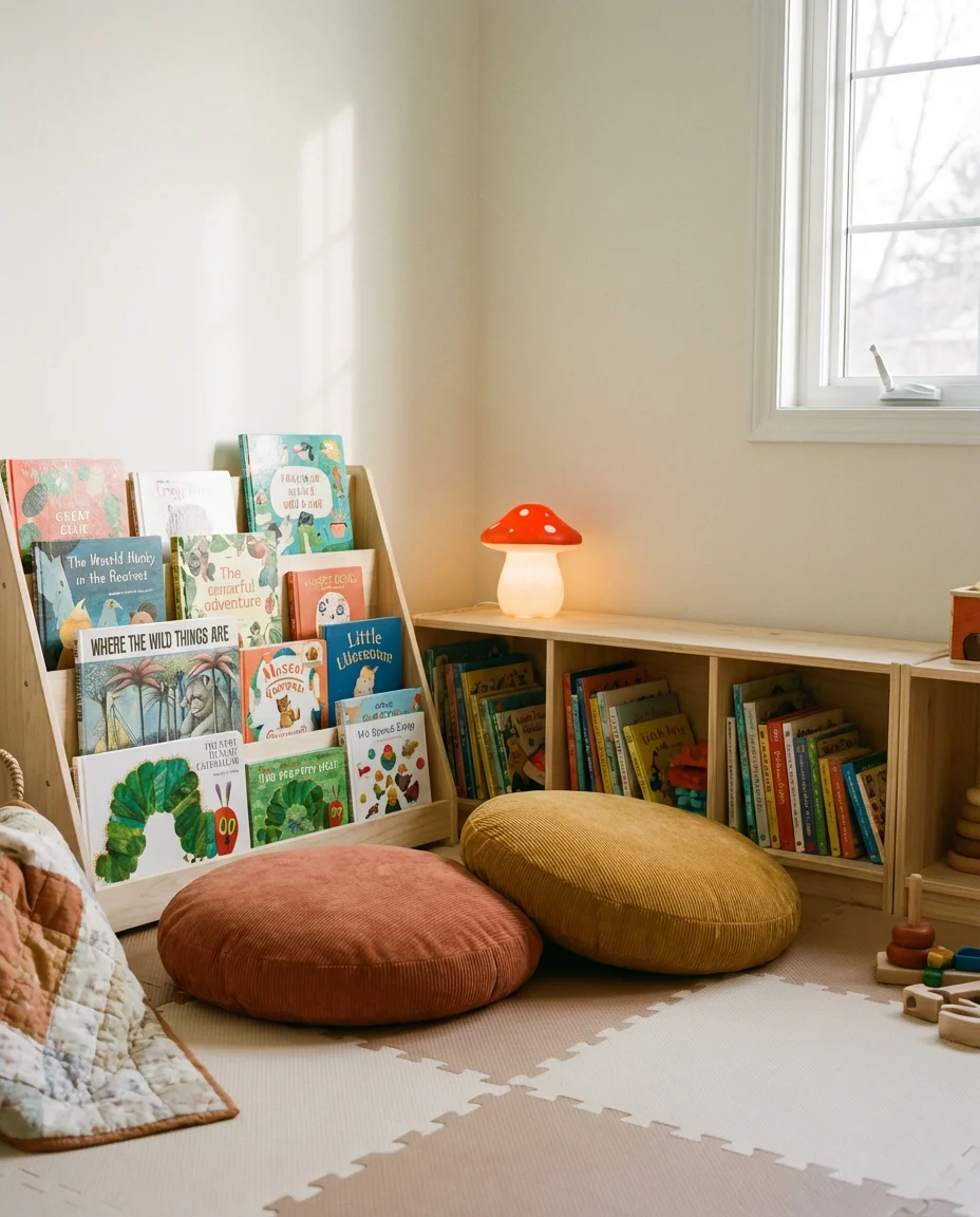 Playroom Book Nook with Low Shelves 1