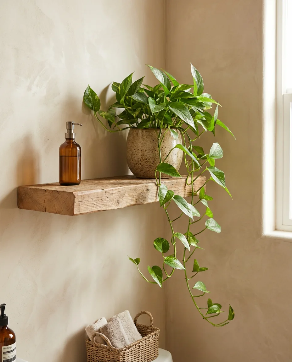 Powder Room Shelf with a Statement Plant 1