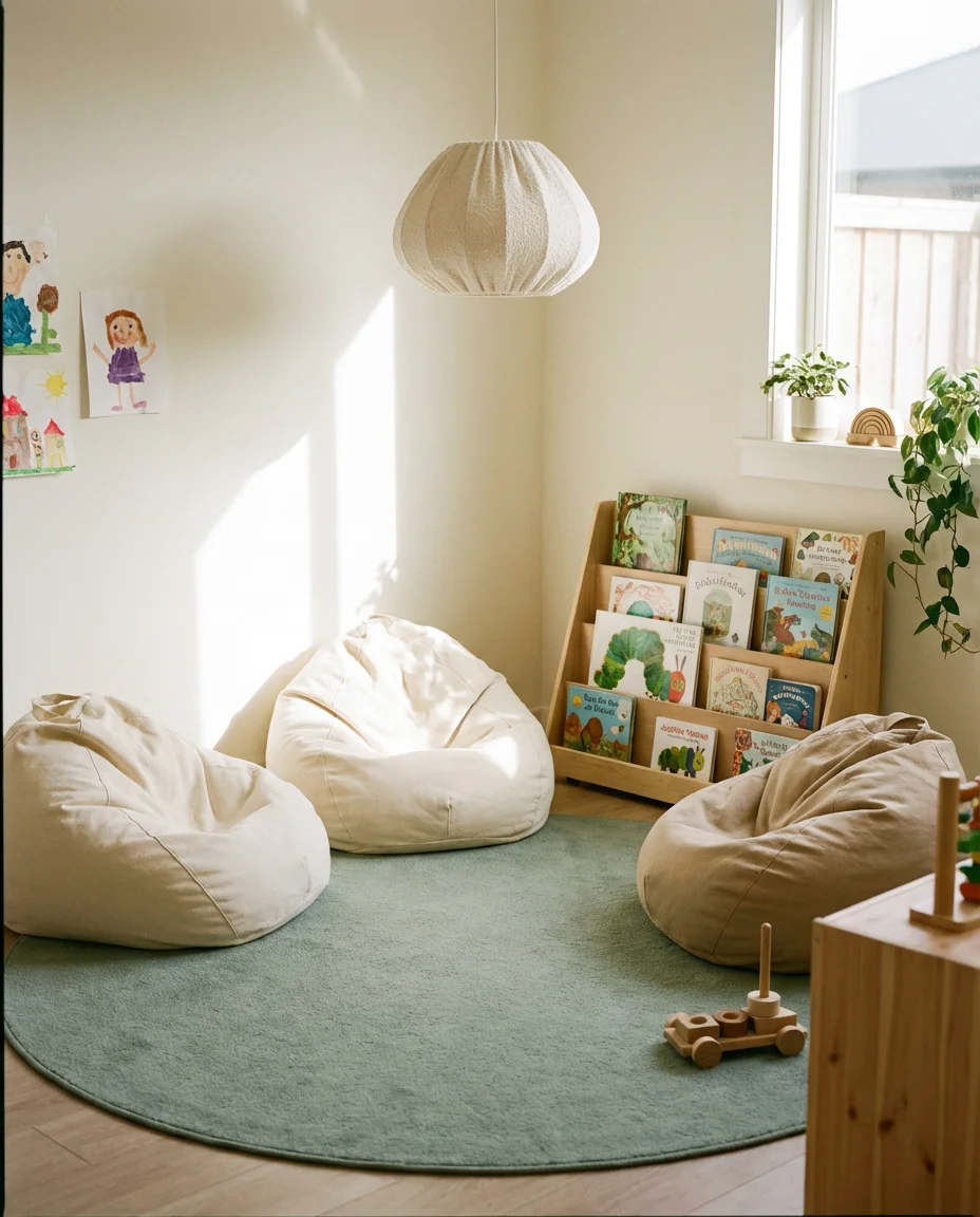 Preschool Cozy Reading Corner with Bean Bags 1