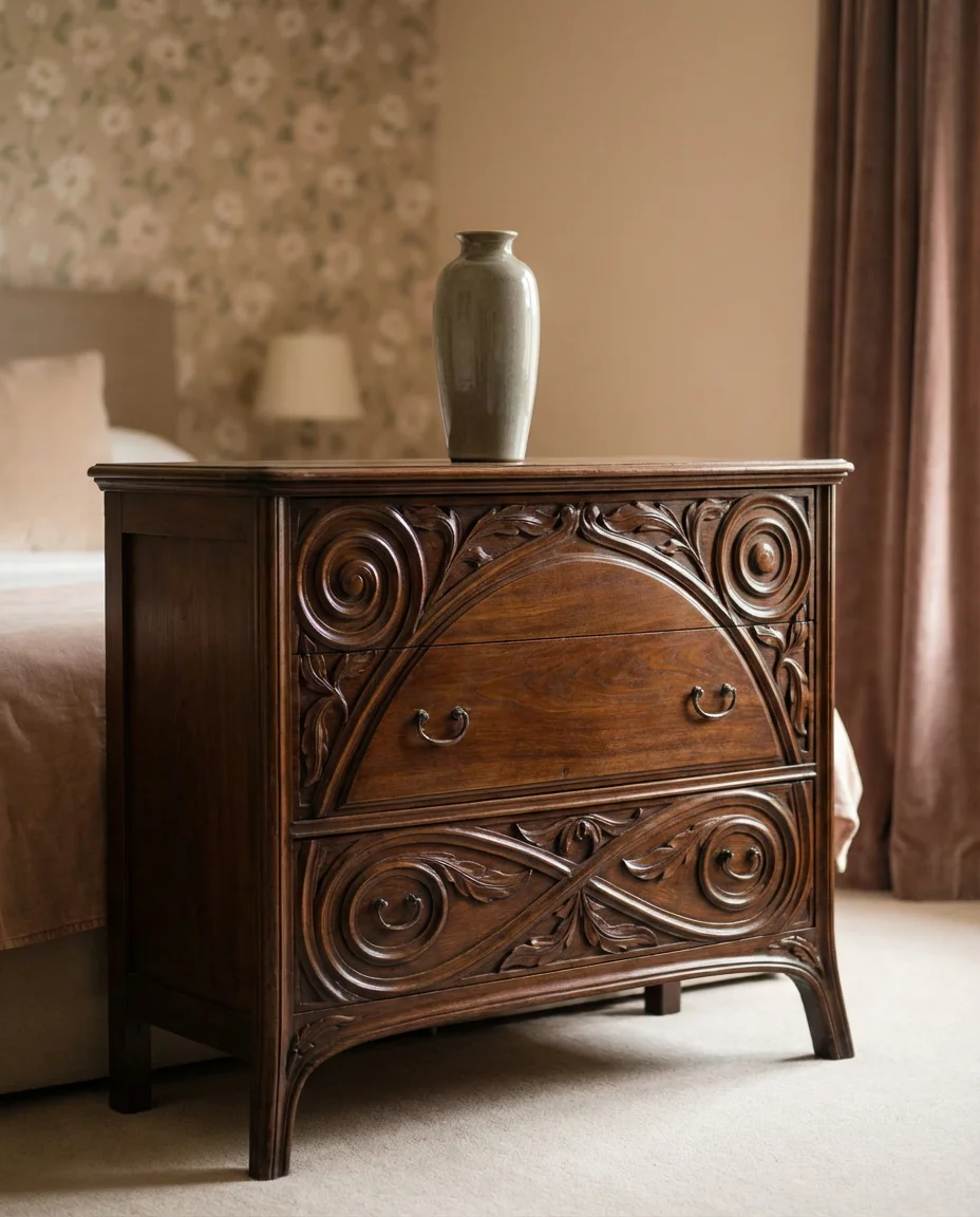 Refurbished Art Nouveau Dresser with Curved Lines 1