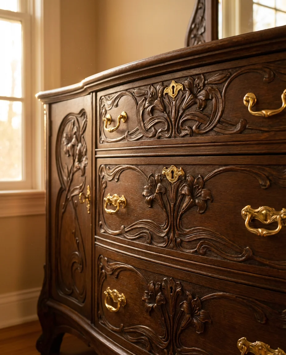 Refurbished Art Nouveau Dresser with Curved Lines 2