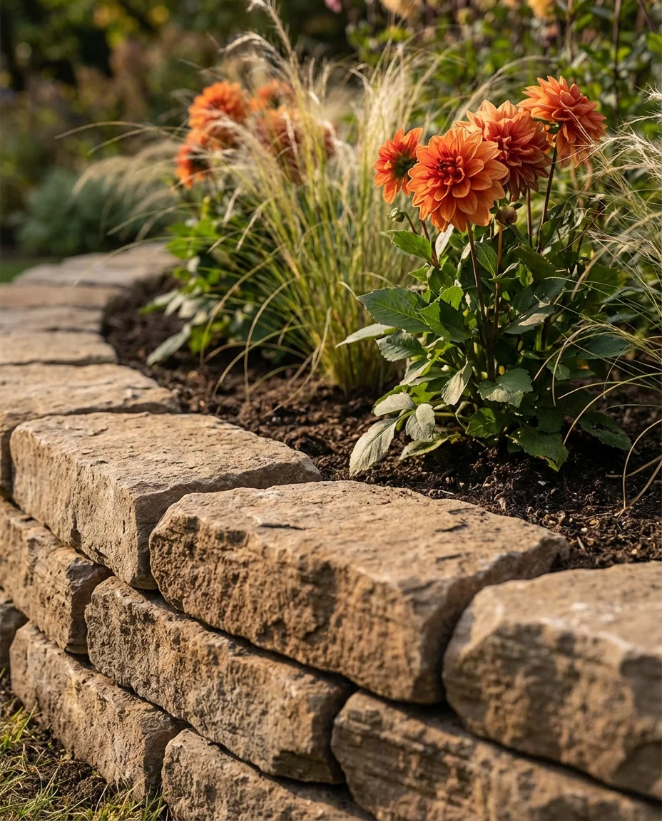 Rock Garden Flower Beds Along a Backyard Fence Line 2