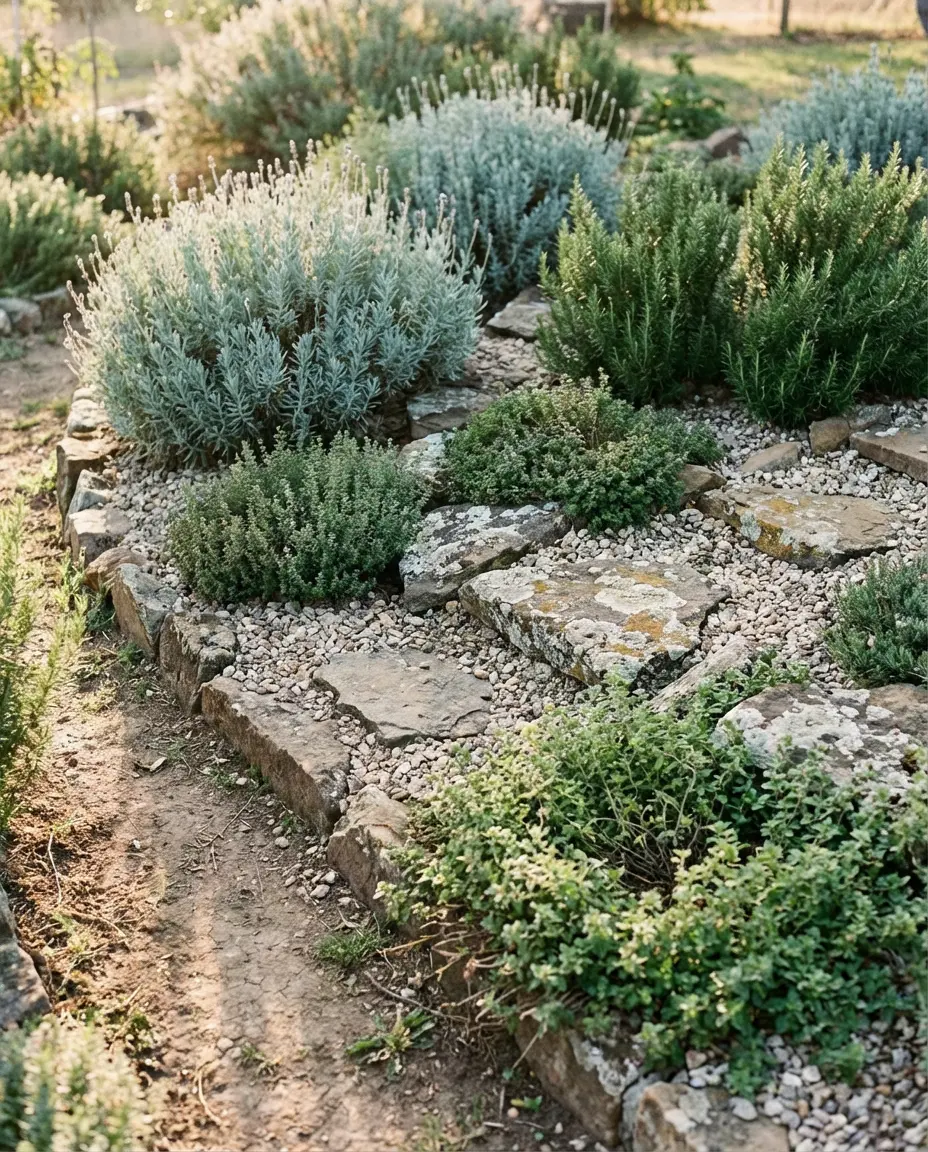 Rock Garden with Drought-Tolerant Herbs and Edible Plants 1