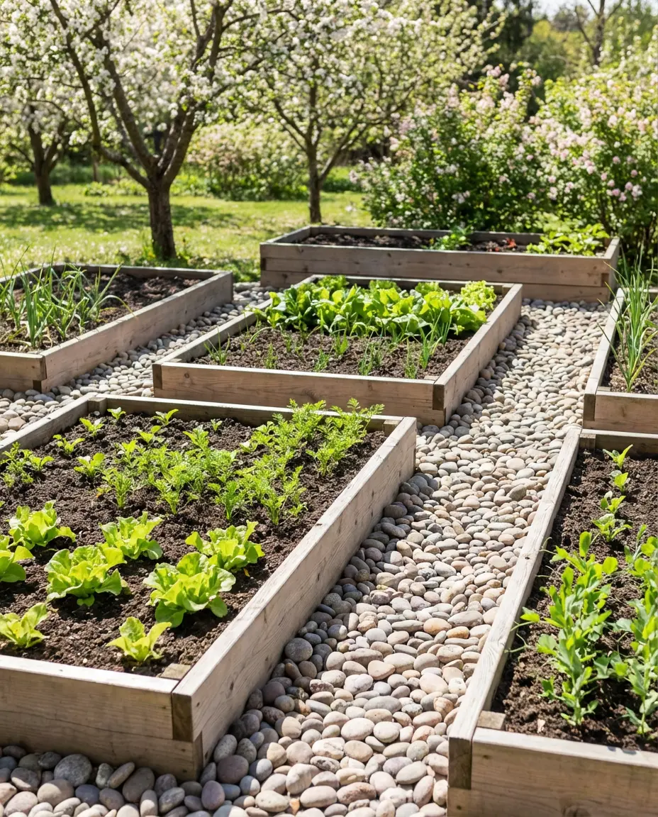 Rock Mulch Vegetable Garden Border 1