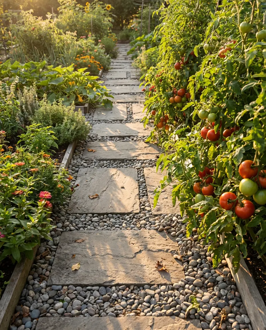 Rock Mulch Vegetable Garden Border 2