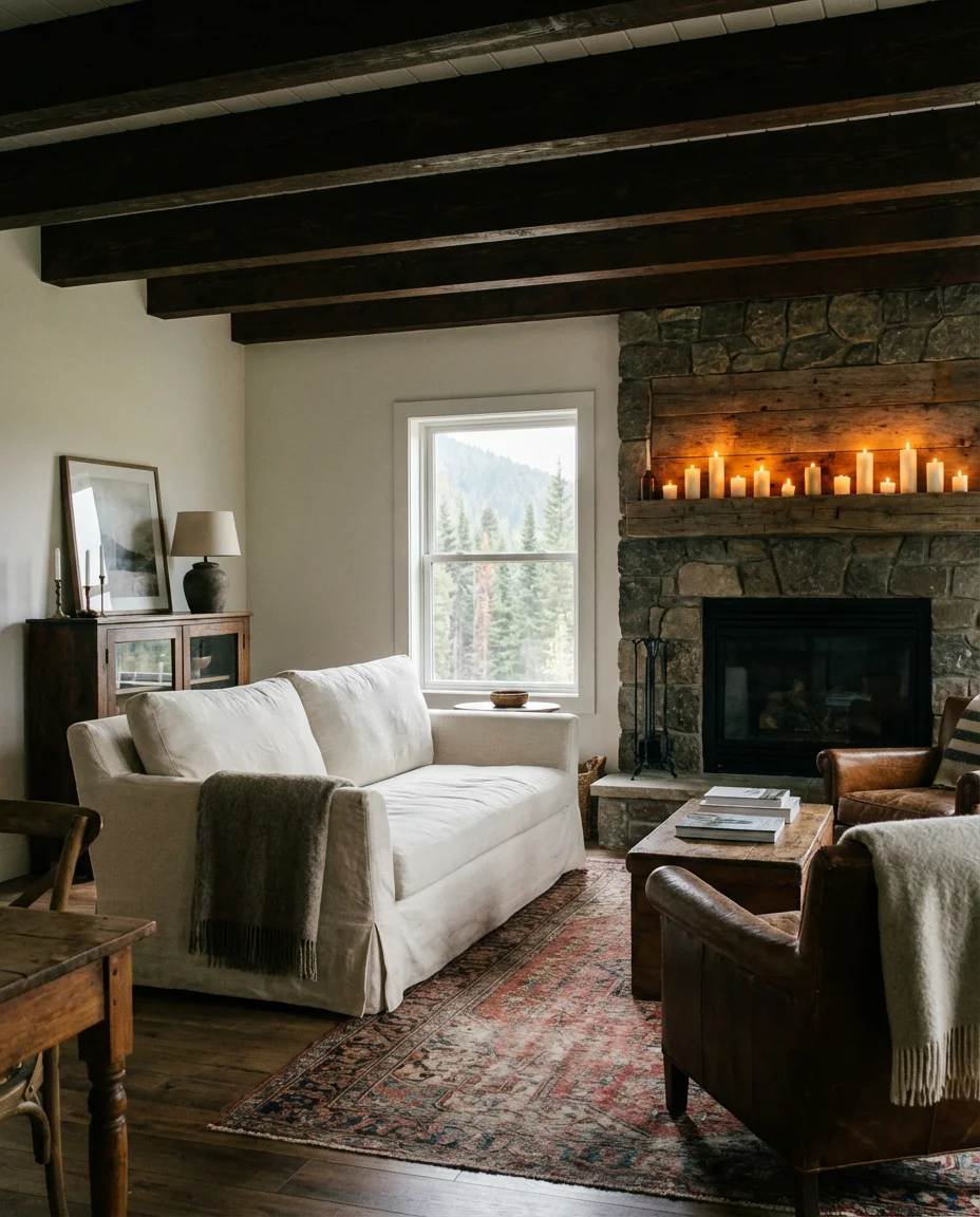 Rustic Living Room with Exposed Wood Beams 1