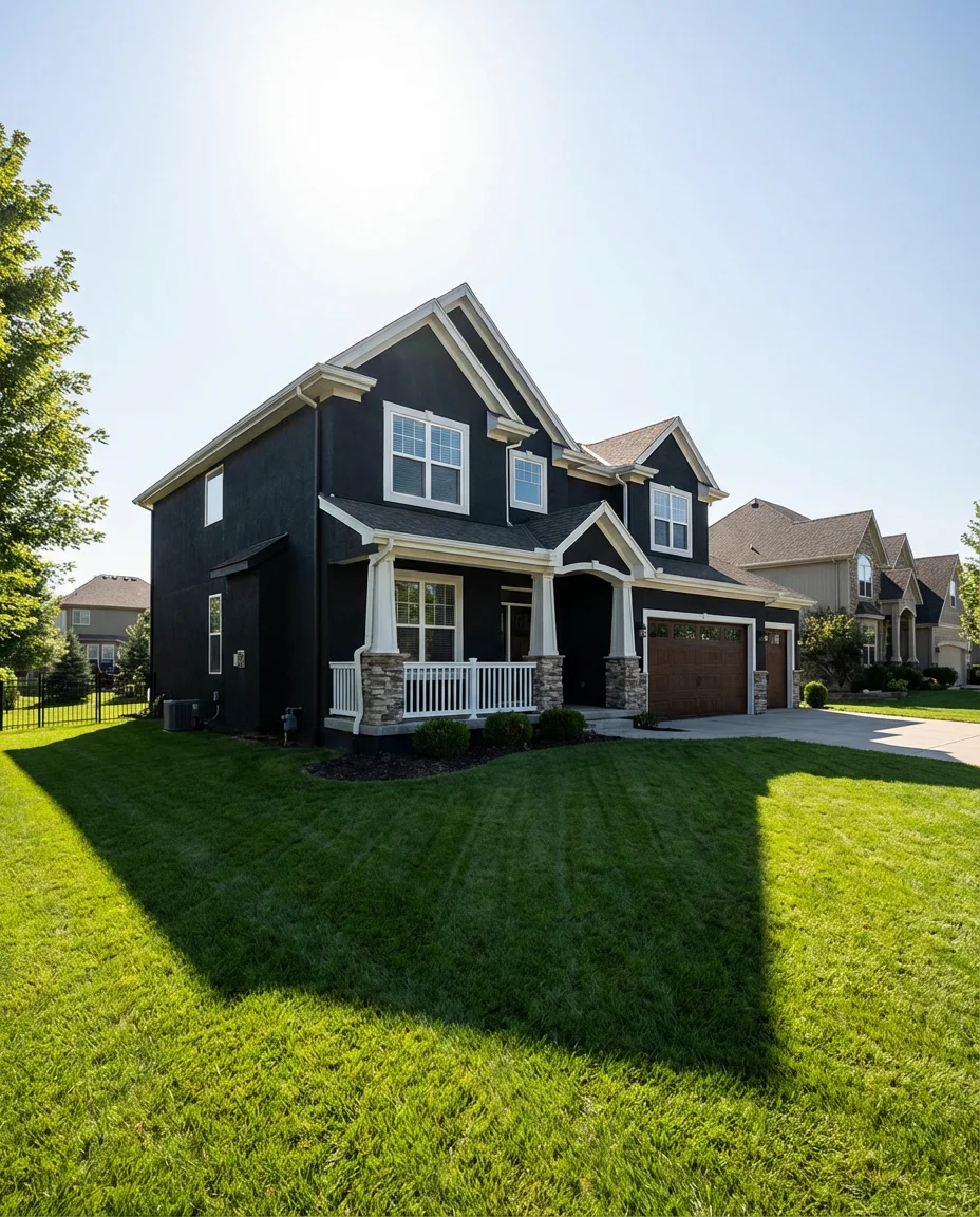 Sherwin-Williams Caviar on a Large Two-Story 1