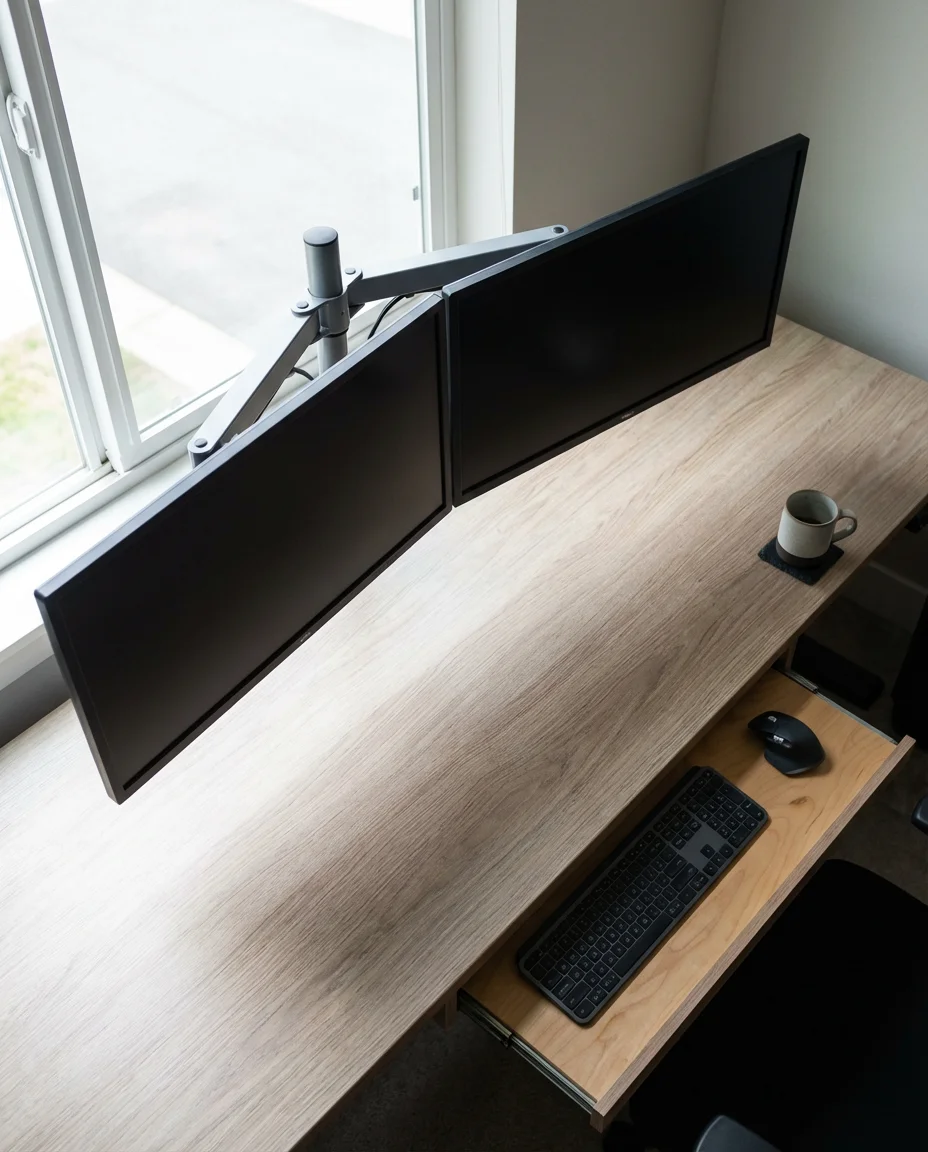 Sleek Modern Dual Monitor Desk Setup 2