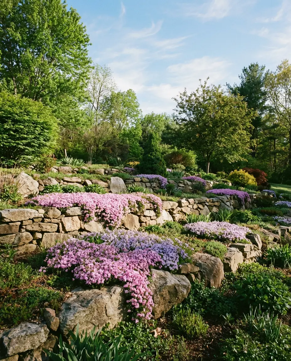 Slope Rock Garden with Cascading Ground Cover Plants 2