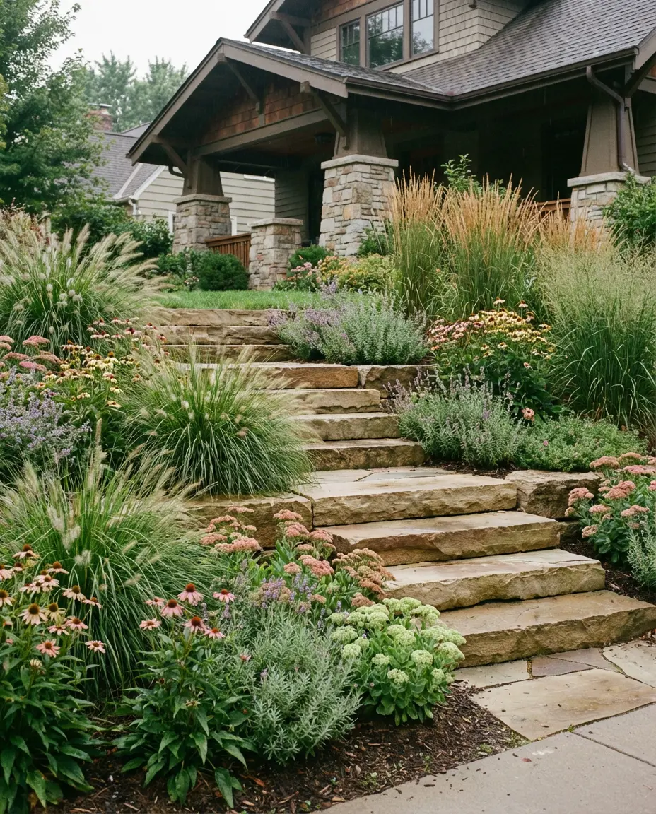 Sloped Front Yard with Terraced Steps 1