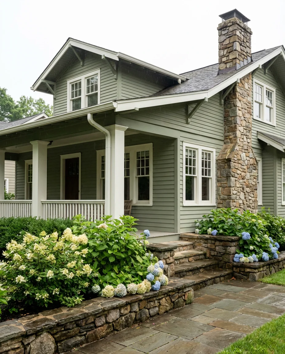 Soft Sage Green with White Windows 1