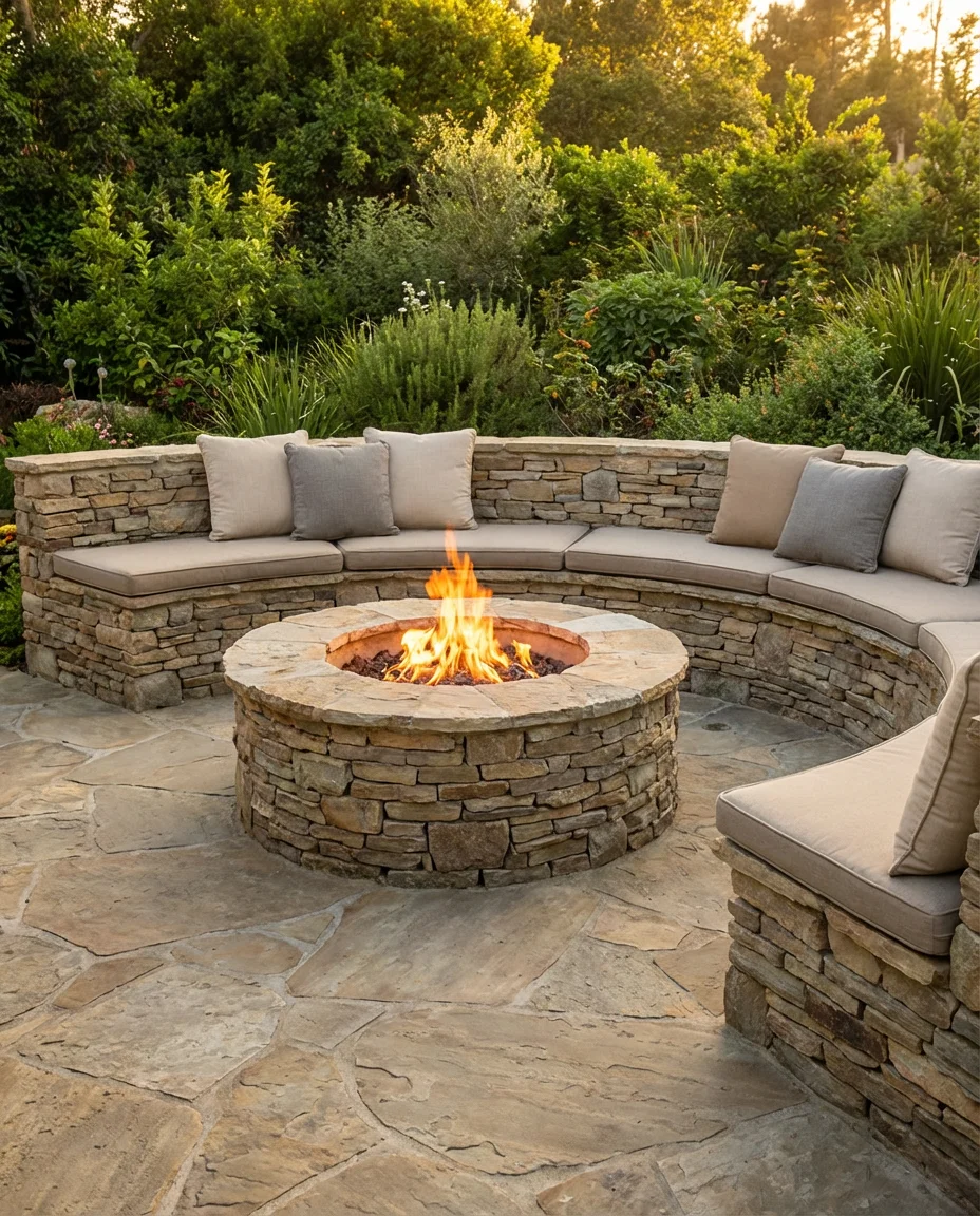 Stacked Stone Circle with Built-In Bench Seating 1