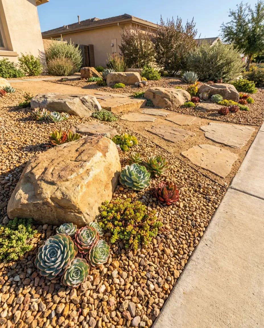 Succulent Rock Garden for a Sun-Drenched Front Yard 1