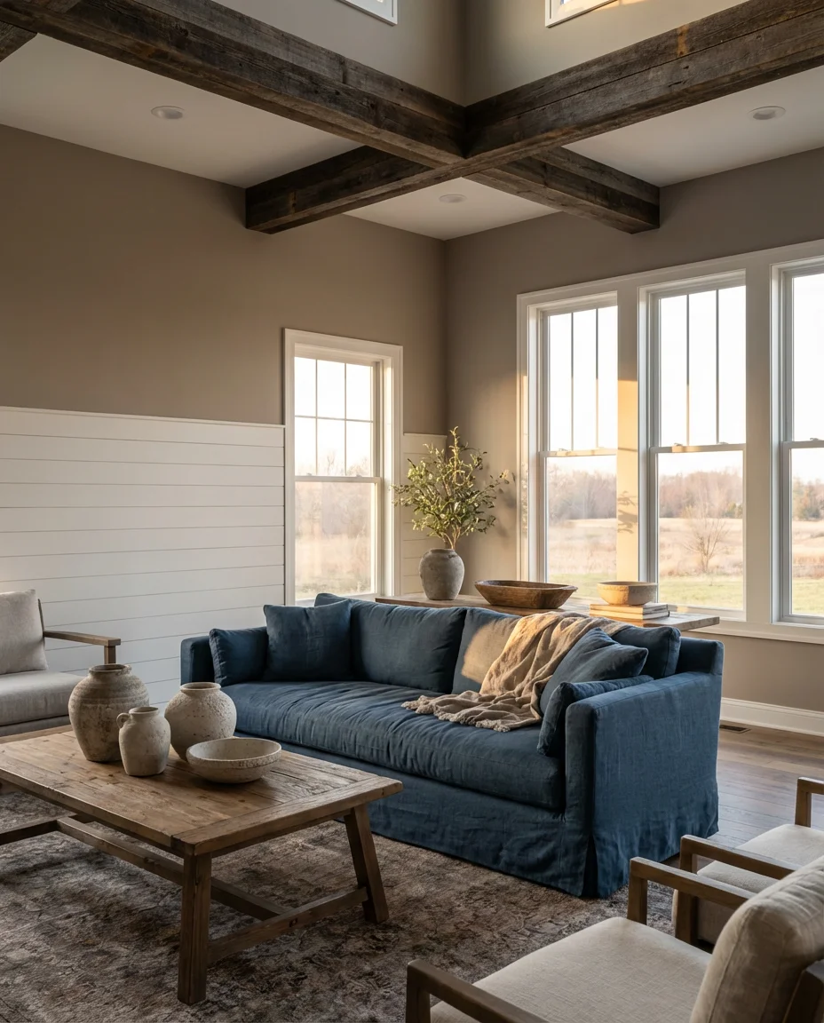 Taupe and Blue Warm Modern Farmhouse 1