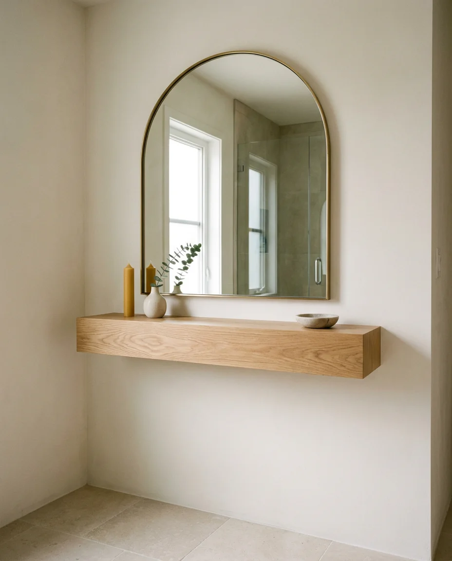 Toilet Aesthetic with Arched Mirror and Shelf 1
