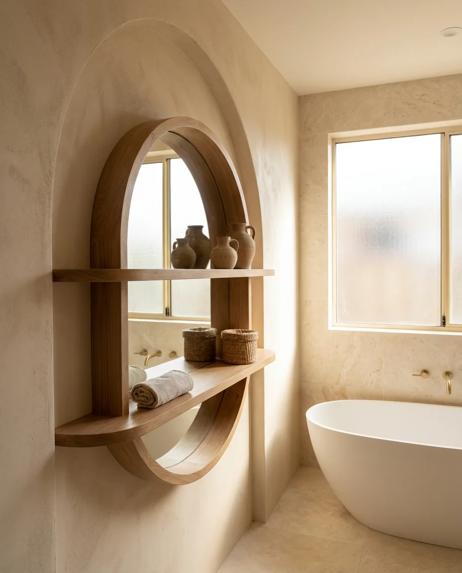 Toilet Aesthetic with Arched Mirror and Shelf 2