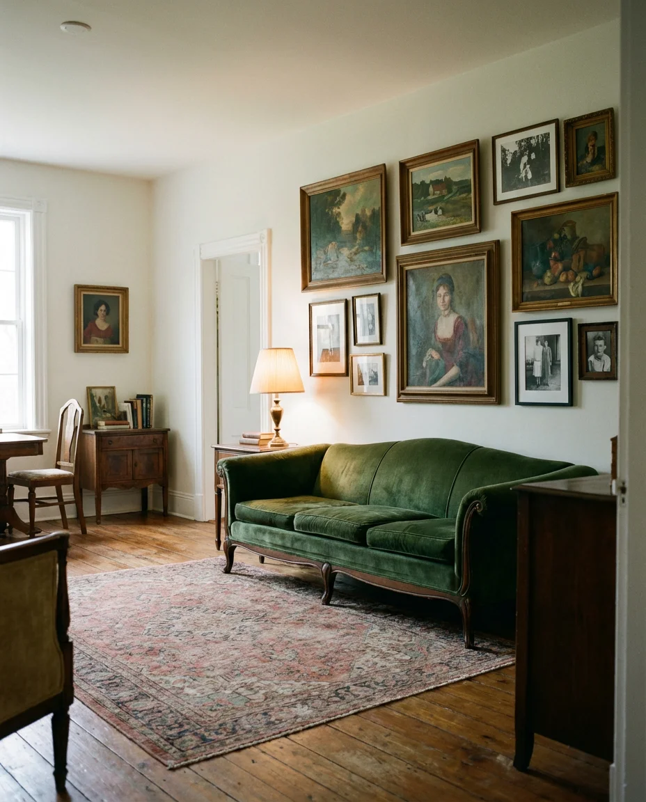 Vintage-Inspired Living Room with Gallery Wall 1