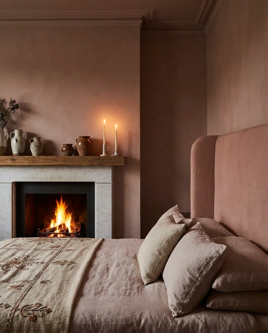 Warm Pink Bedroom with Fireplace 1