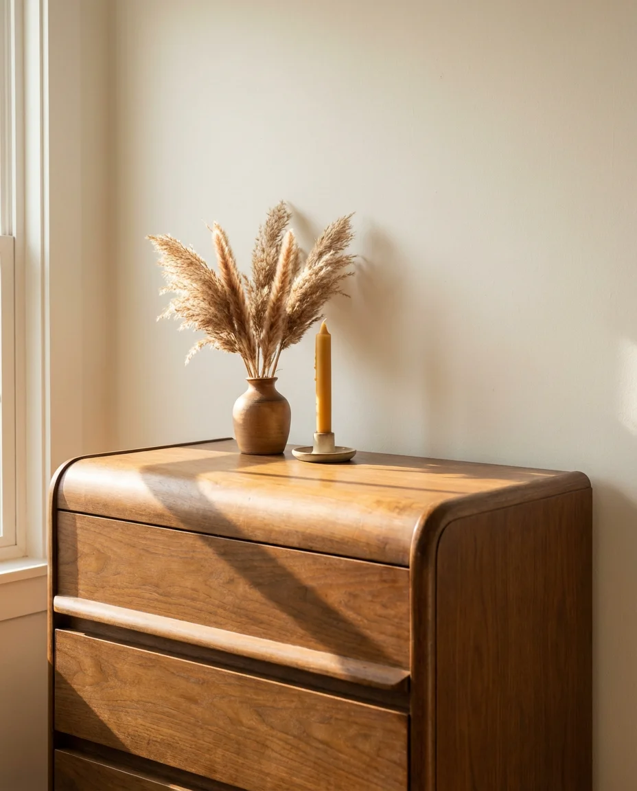 Waterfall Edge Dresser with Organic Objects 1