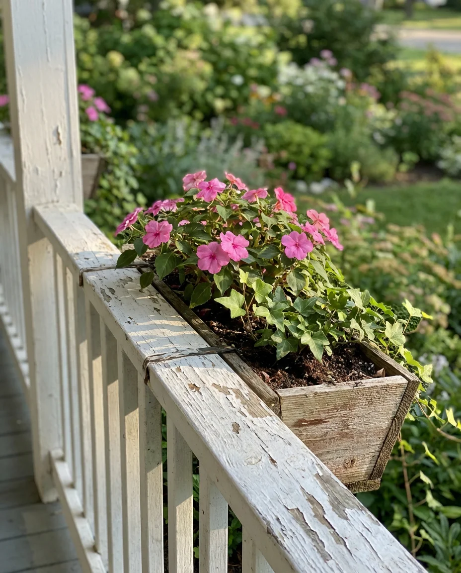 White Painted Railing with Floral Planters 2
