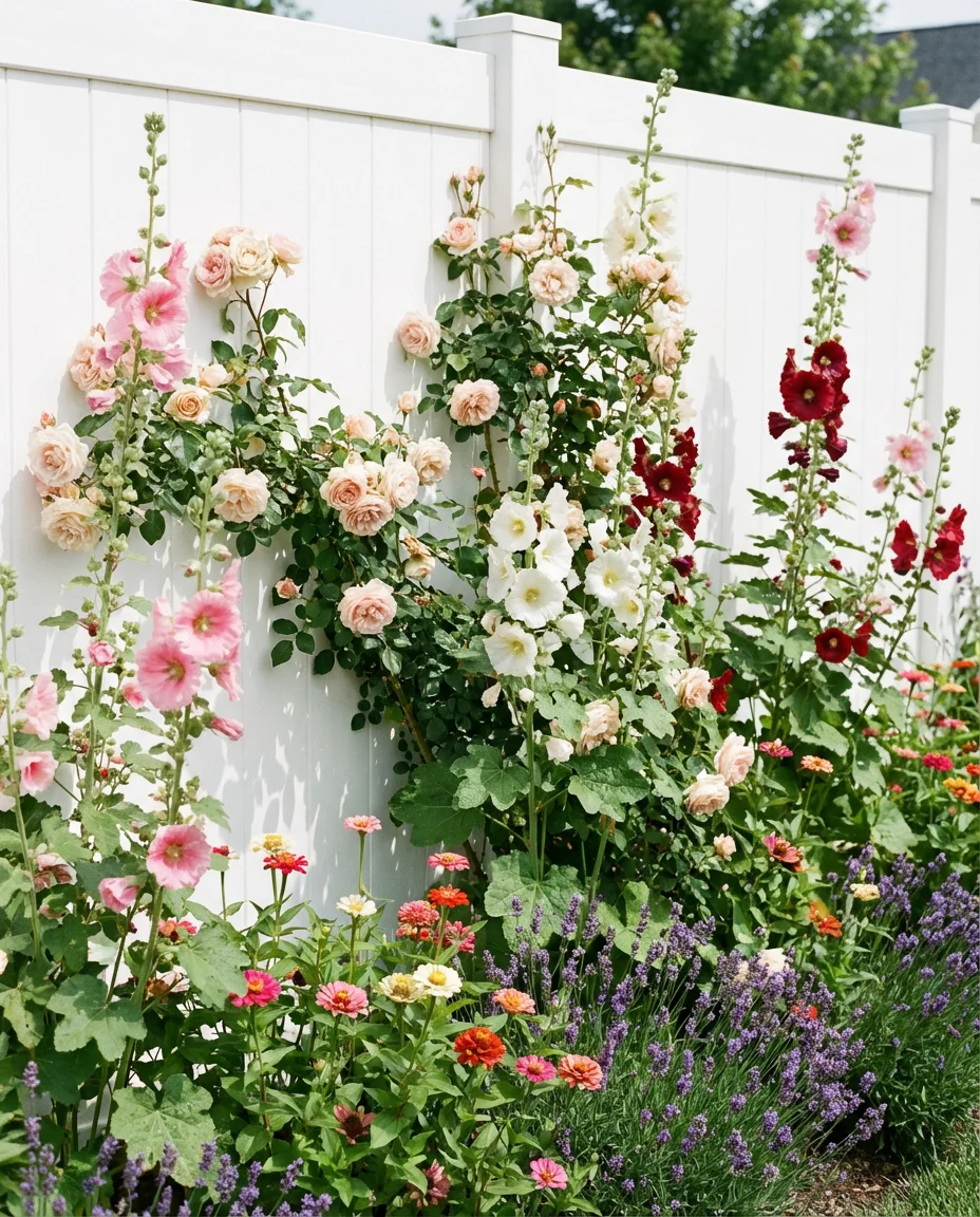 White Vinyl Fence Floral Border 1