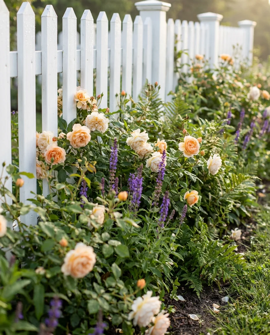 White Vinyl Fence Floral Border 2